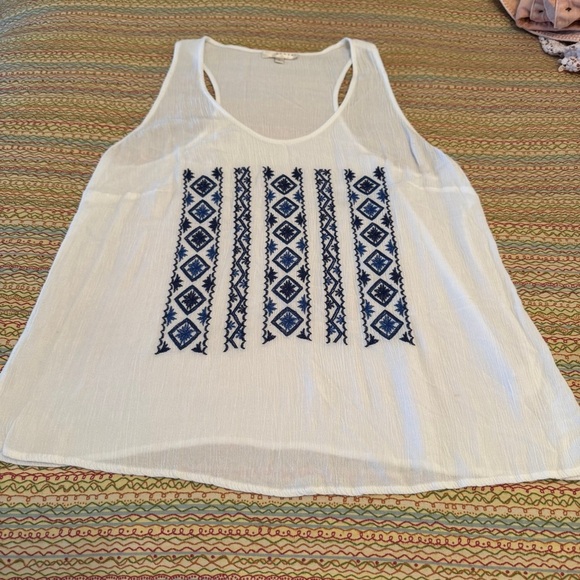 Kenar White and Blue Embroidered Sleeveless Tank Top Size Large - Picture 2 of 9